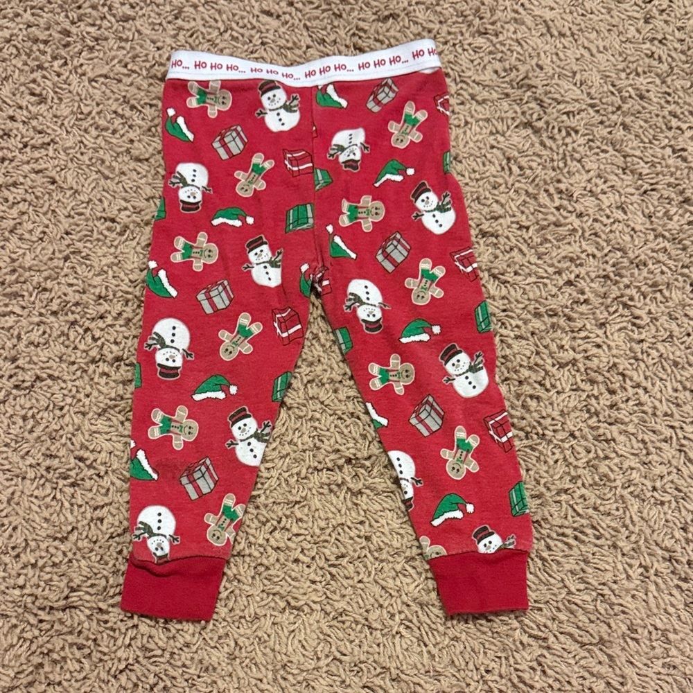 Festive Red Kids Pajamas with Snowman and Gingerbread Print
